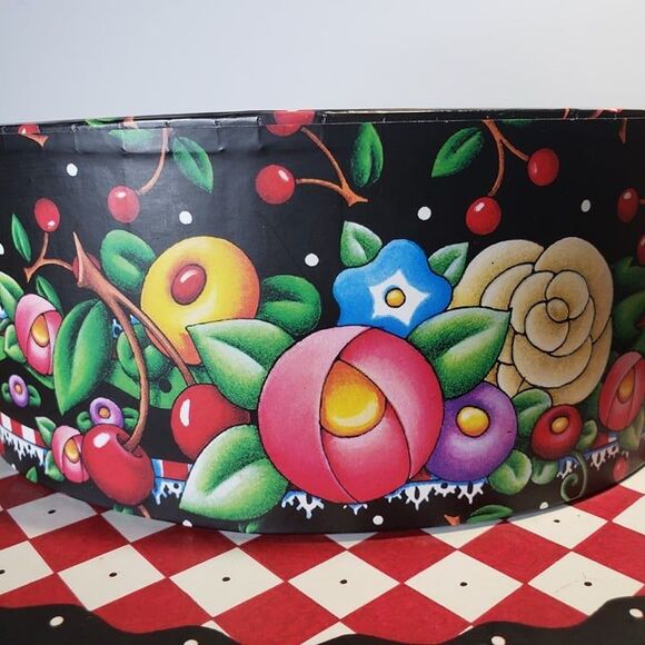 Vintage Mary Engelbreit 2000 Black Cherries Hat Box Decor - Picture 7 of 7